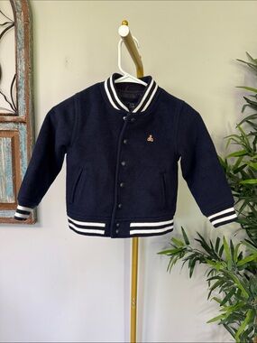 GAP Navy Kids Fleece Bomber Jacket with White Stripe Trim